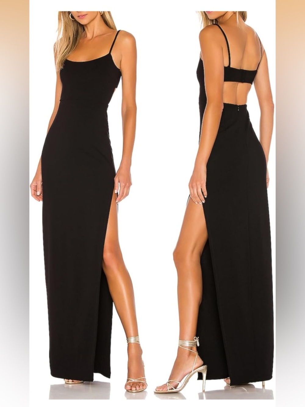 Elegant Black Spaghetti-Strap Maxi Dress with High Side Slit
